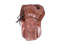 Western Justice Hand-Tooled Leather Holster, 6 inch, Mahogany, Left Hand 