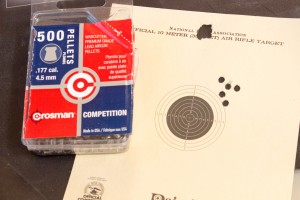 Open sight 5 shot group from 10 meters rested with Crosman Competition Wadcutters